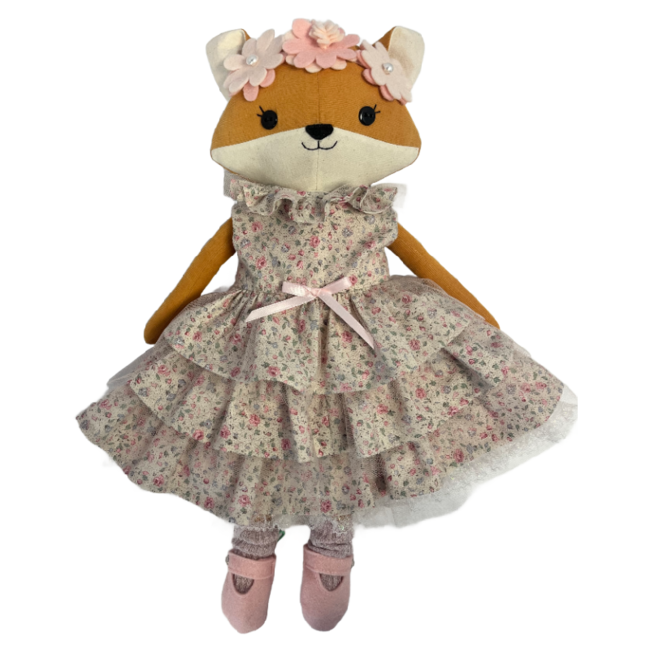 Pink Gaut Fox Girl with Fairy Dress, Handmade Doll