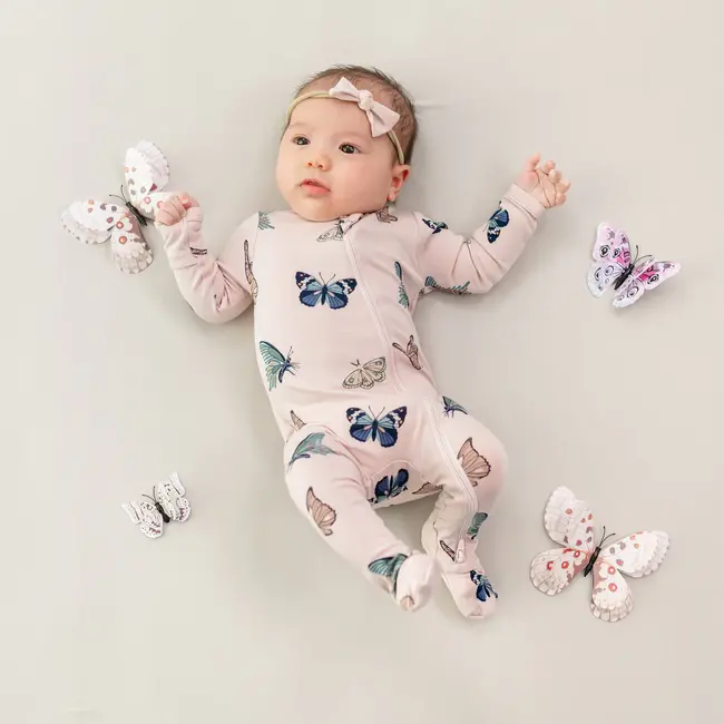 Kyte Baby Blush Butterfly Bamboo Zippered Footie