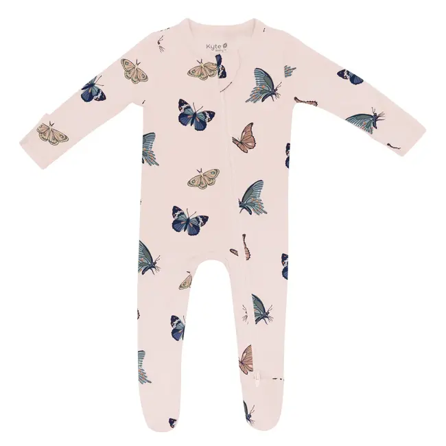 Kyte Baby Blush Butterfly Bamboo Zippered Footie
