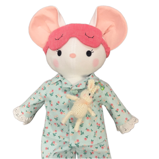 Pink Gaut Sleepy Mouse Girl with Eye Mask & Stuffy, Handmade Doll