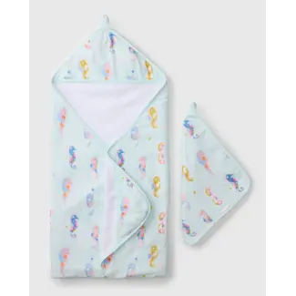 Loulou Lollipop Painterly Seahorse Hooded Towel Set