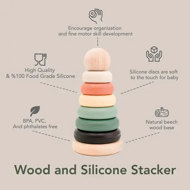 Nouka Nouka Wood & Silicone Stacker, Sand