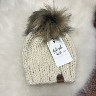 Lakeside Knits Co. Cream Pom Knit Hat