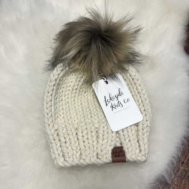 Lakeside Knits Co. Cream Pom Knit Hat