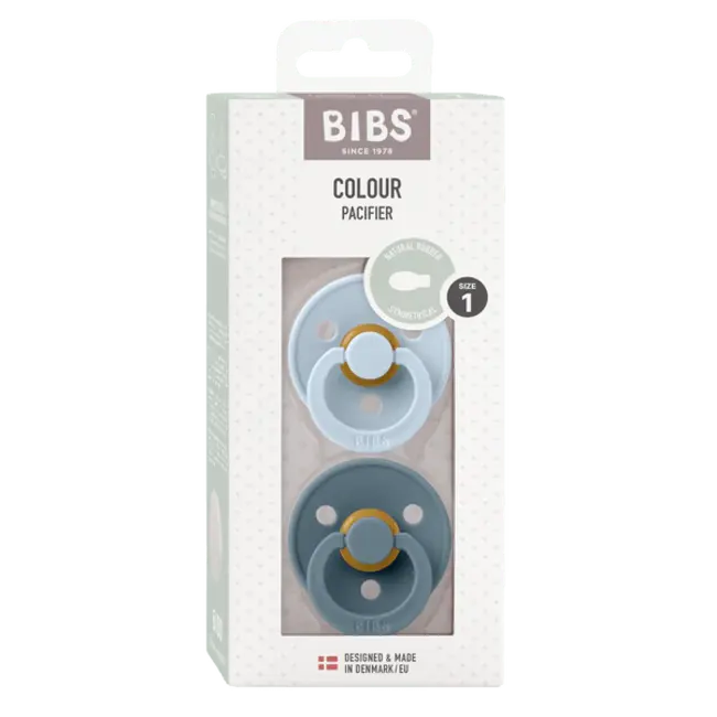 BIBS Baby Blue/Petrol BIBS Pacifier Original COLOUR Latex, 2 PK Symmetrical