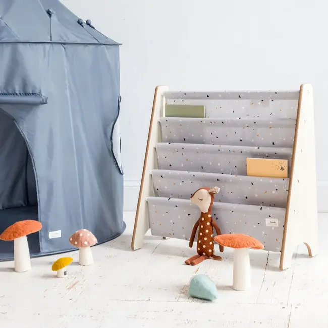 3 Sprouts Light Grey Terrazzo Recycled Fabric Kids Book Rack