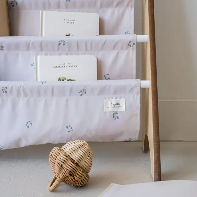 3 Sprouts Blueberry/Taupe Recycled Fabric Kids Book Rack
