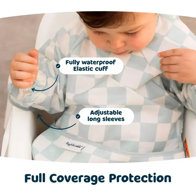 Sage Checkers Mess-Proof Full Sleeve Bib