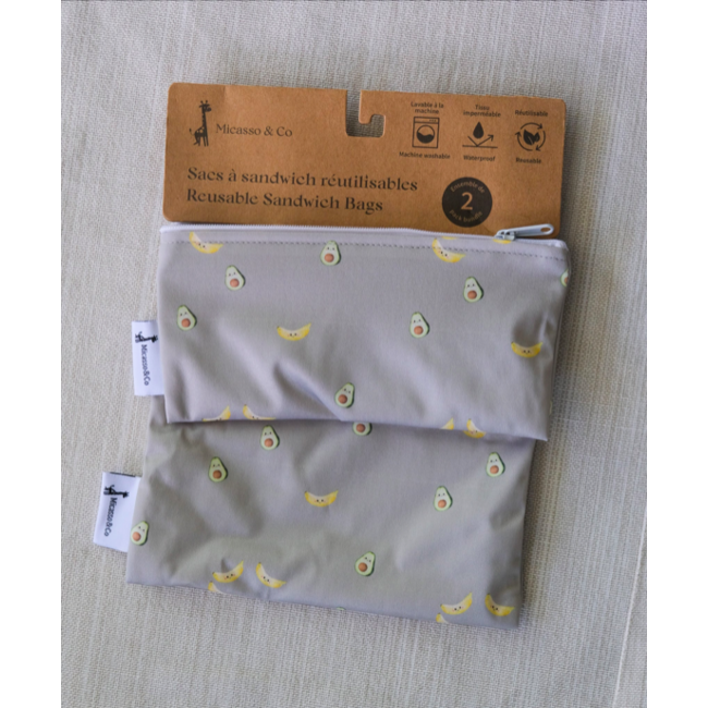 Micasso & Co Avocado Toast Reusable Snack and Sandwich Bags Set of 2