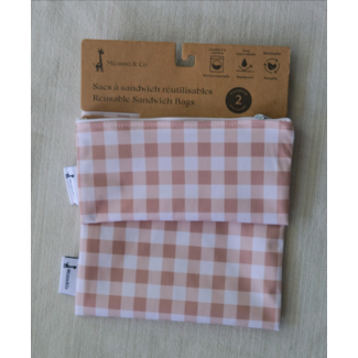Micasso & Co Gingham Caramel Reusable Snack and Sandwich Bags Set of 2