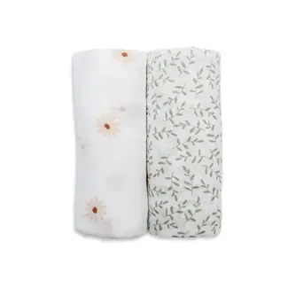 Boho Daisies/Greenery 2PK Cotton Muslin Swaddle