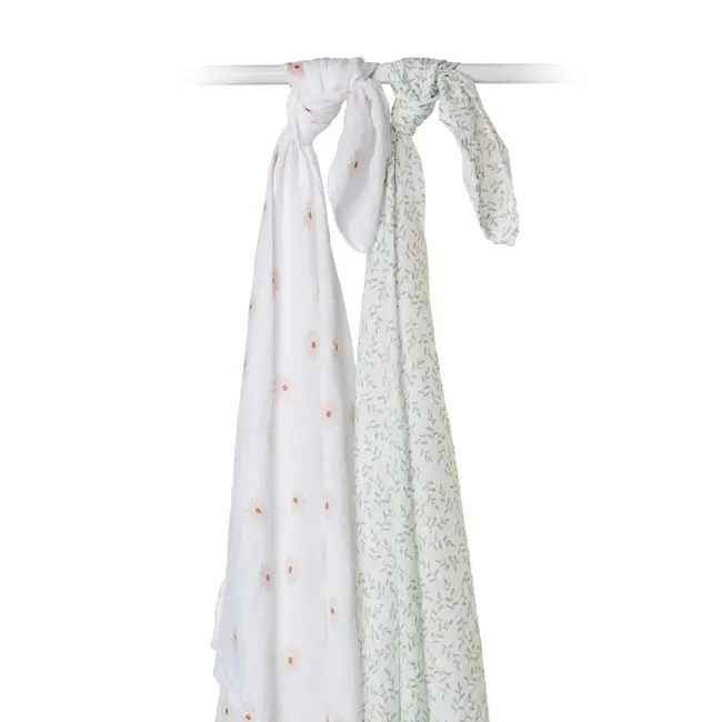 Boho Daisies/Greenery 2PK Cotton Muslin Swaddle