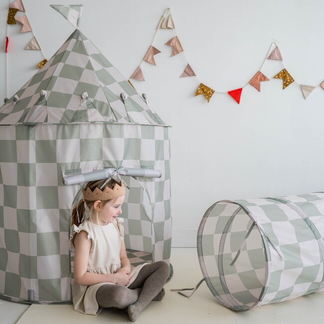 3 Sprouts Checkerboard/Green Recycled Fabric Play Tent Castle