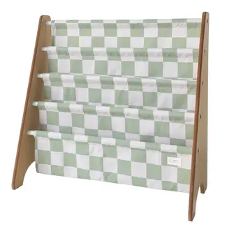 3 Sprouts Checkerboard/Green Recycled Fabric Kids Book Rack