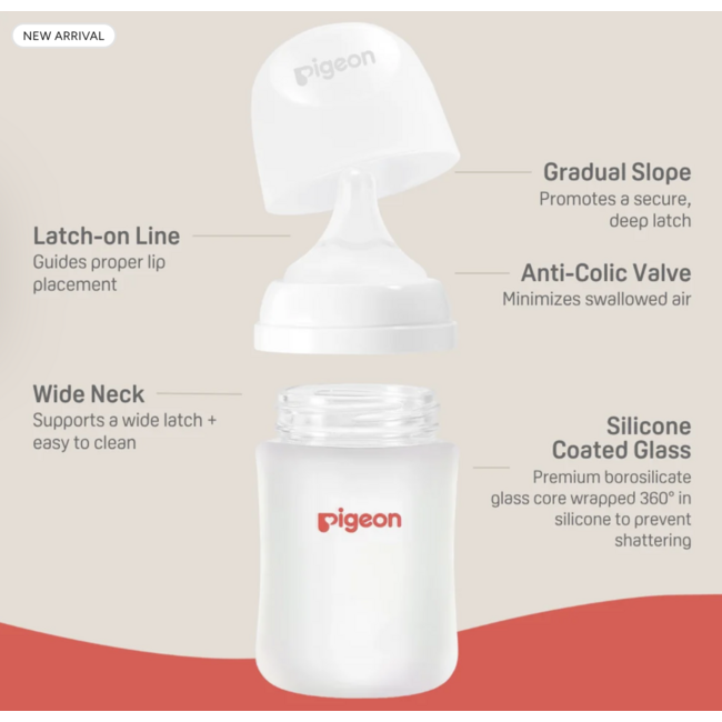 Pigeon Silicone Glass Bottle 8oz -2pk