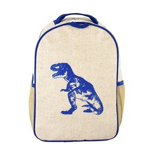 Blue Dino Raw Linen Toddler Backpack