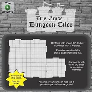 Role 4 iniative Dry Erase Dungeon Tiles: 5” and 10” double-sided tiles with 1”squares
