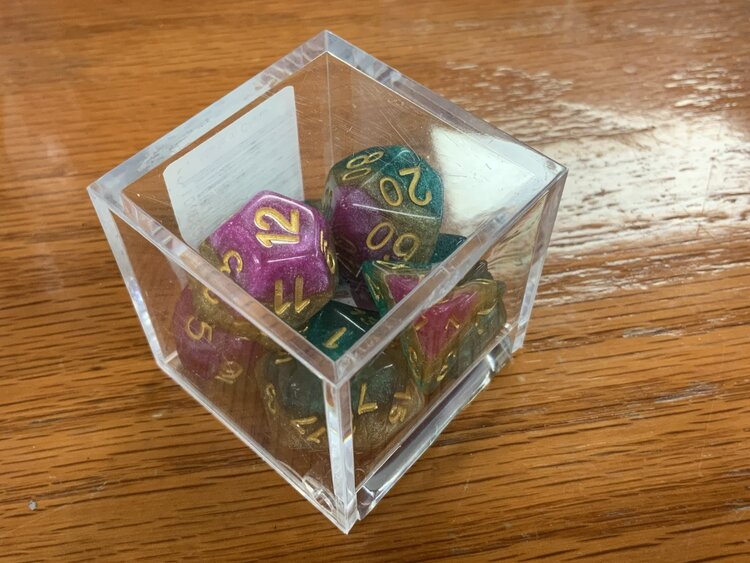 Critical Hit Collectibles 7 dice set: Green/Pink/Yellow Multilayer Polyhedral
