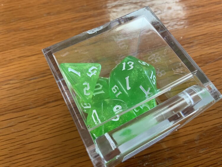 Critical Hit Collectibles 7 dice set: Neon Green Glitter Polyhedral