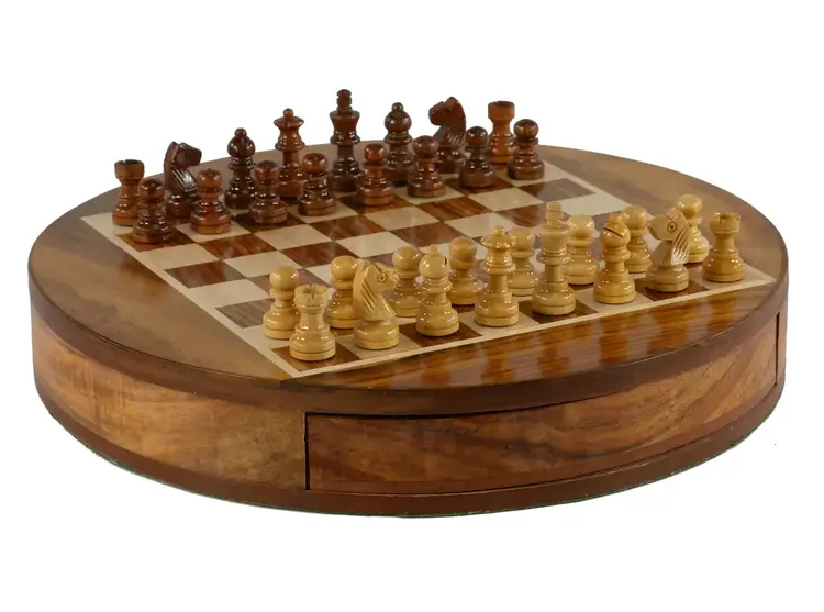 Round Magnetic Chess Set 9’’ with drawer
