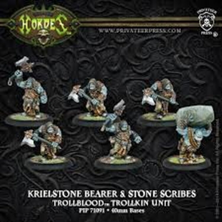 Hordes: Trollblood Trollkin Krielstone Bearer & Stone Scribes Unit (White Metal and Resin)