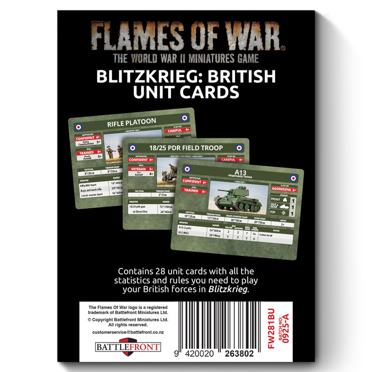 Flames of War FOW: British Blitzkrieg Unit Cards
