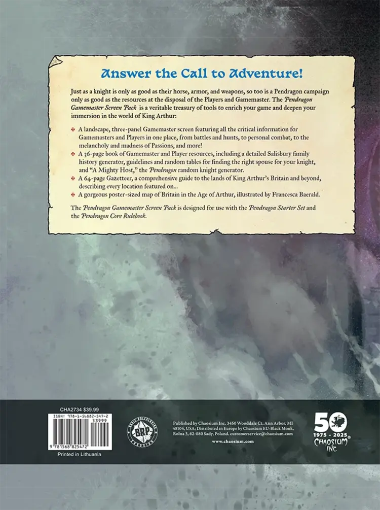 Chaosium Pendragon Gamemaster Screen Pack