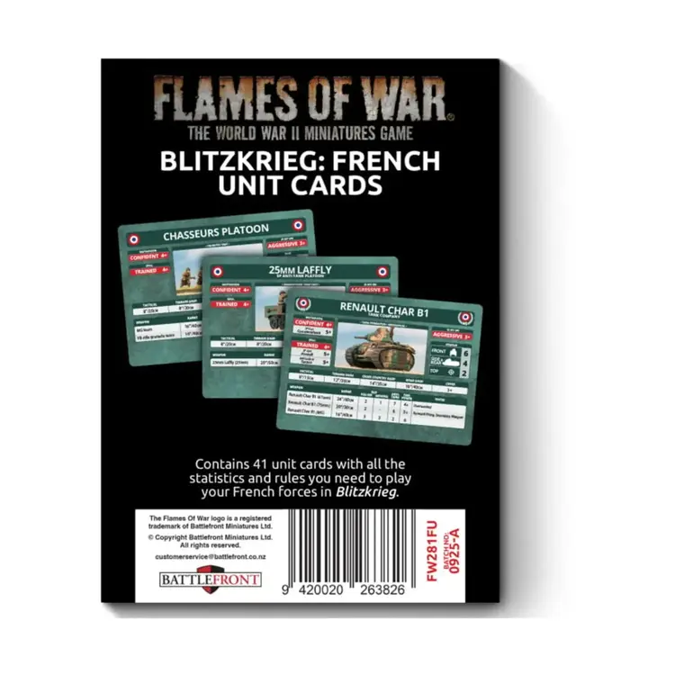 Flames of War FOW: BlitzKrieg French Unit Cards