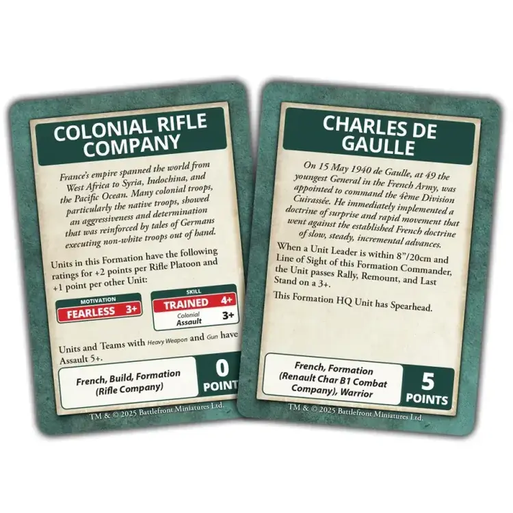Flames of War FOW: BlitzKrieg French Command Cards