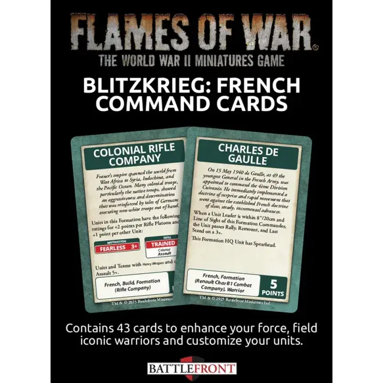 Flames of War FOW: BlitzKrieg French Command Cards