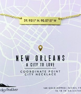 NOLA City Coordinates Necklace, Gold