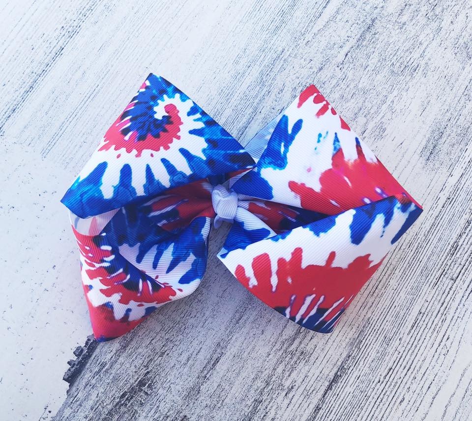 Red White Blue Tie Dye Hair Bow Fleurty Girl