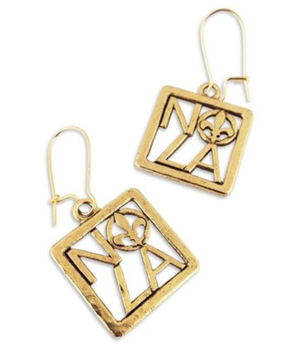 Square NOLA Fleur de Lis Earrings, Gold