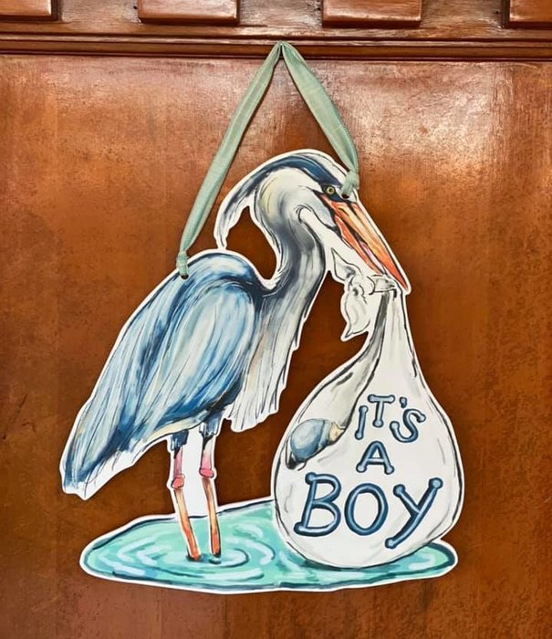 Home Malone It's a Boy Blue Heron Door Hanger