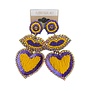 Purple & Gold Beaded Earrings, Lips & Heart