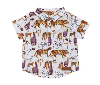 Purple & Gold Football Icons Button Down, Kids