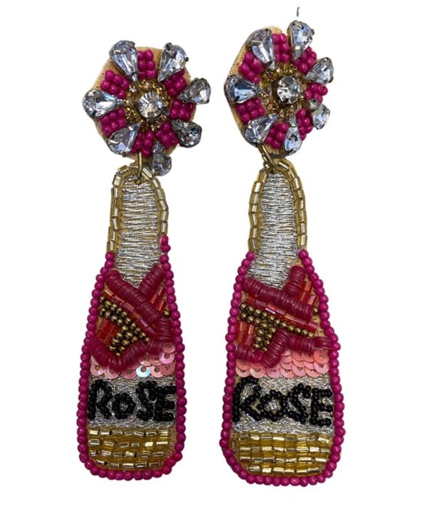 Beaded Pink Rose Earrings