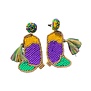 Purple, Green, & Gold Beaded Marching Boot Earrings
