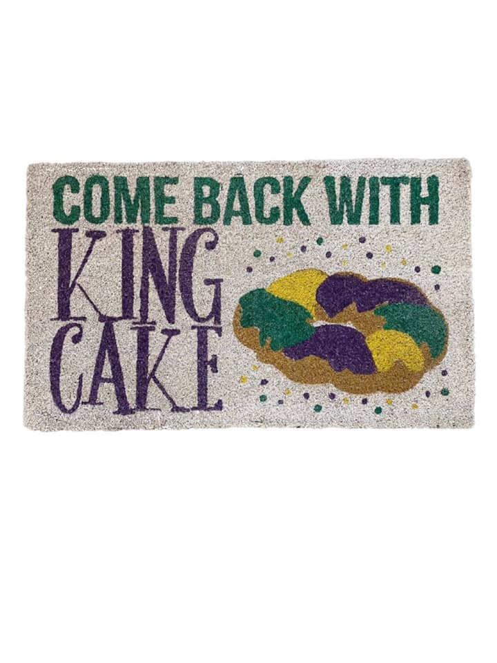 Come back with King Cake Door Mat, White Fleurty Girl