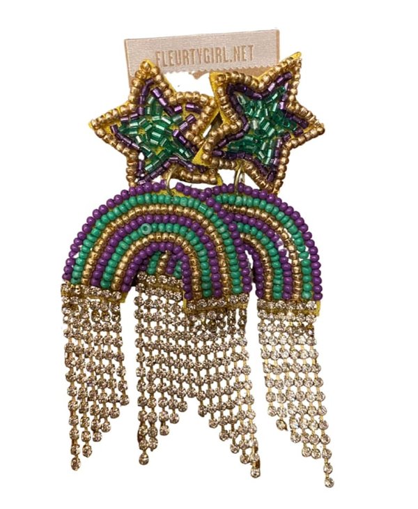 Mardi Gras Beaded Rainbow Earrings