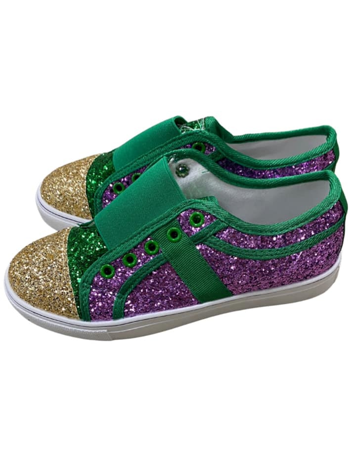 Mardi Gras Glitter No Tie Sneakers - Fleurty Girl