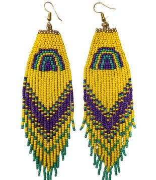 Mardi Gras Rainbow Beaded Dangle Earrings