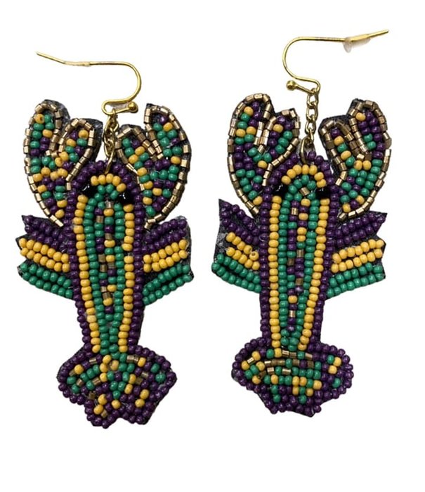 Mardi Gras Beaded Crawfish Earrings