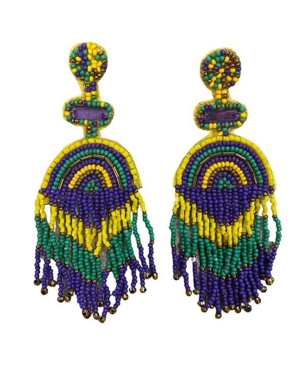 Mardi Gras Bead and Gem Rainbow Earrings