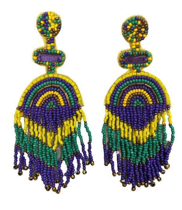 Mardi Gras Bead and Gem Rainbow Earrings