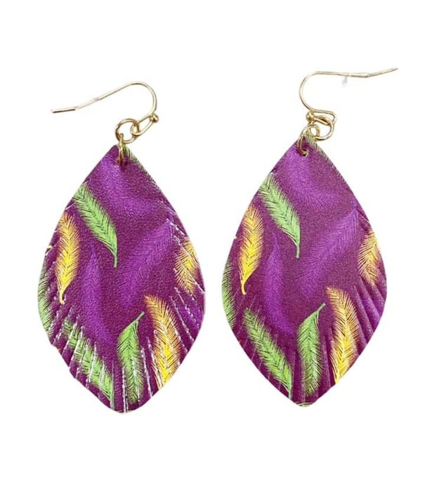 Feather Pattern Print Teardrop Earrings