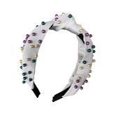 Mardi Gras Headband with Pearls, White