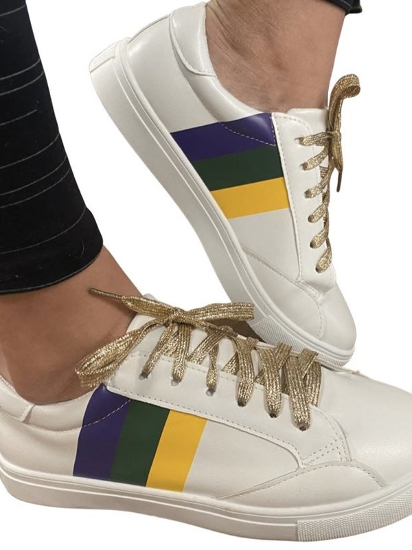 Mardi Gras Stripe Sneakers, White