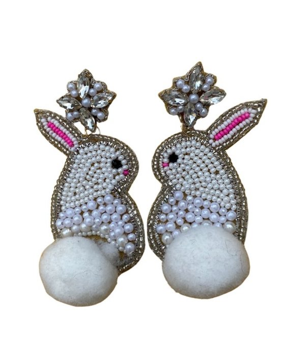 White Cottontail Bunny Earrings