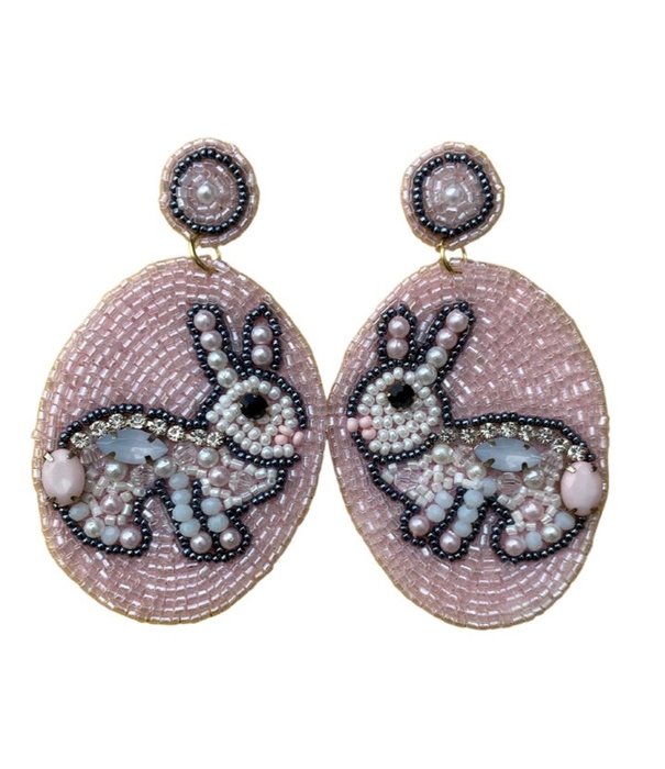 Rabbit Seed Bead Earrings, Pink